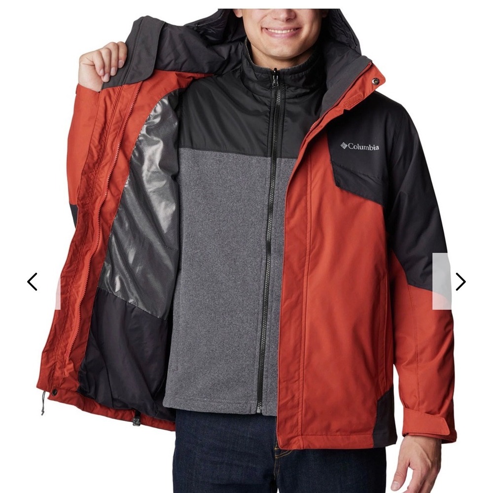 New Columbia Interchange Coat Tunnel Fall Omni Tech Men Small Orange Gray 3 in 1